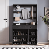 RichYa Entryway Shoe Storage Cabinet with Coat Rack, Shoe Rack Organizer with 2 Drawers & 3 Doors for Living Room,Black(C)