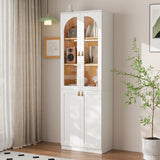 RichYa 71"H Tall Kitchen Pantry Cabinet with LED Light,4 Glass Doors Curio Cabinet,5 Tier Display Cabinets for Dining Living Room,Green(A)