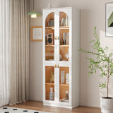 RichYa 71"H Tall Kitchen Pantry Cabinet with LED Light,4 Glass Doors Curio Cabinet,5 Tier Display Cabinets for Dining Living Room,Green(A)