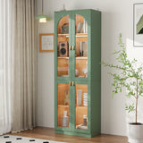 RichYa 71"H Tall Kitchen Pantry Cabinet with LED Light,4 Glass Doors Curio Cabinet,5 Tier Display Cabinets for Dining Living Room,Green(A)