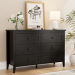 RichYa 6 Drawer Dresser for Bedroom,Chest of Drawers with Metal Knobs,Dresser for Closet,Black