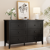 RichYa 6 Drawer Dresser for Bedroom,Chest of Drawers with Metal Knobs,Dresser for Closet,Black