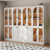 RichYa 71"H Tall Kitchen Pantry Cabinet with LED Light,4 Glass Doors Curio Cabinet,5 Tier Display Cabinets for Dining Living Room,Green(A)