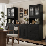 RichYa 4Pcs Kitchen Pantry Storage Cabinet Set,Modular Furniture Cabinets with Display Glass Doors,Hutch Buffet Cabinet with Drawers & Countertop for Dining Room