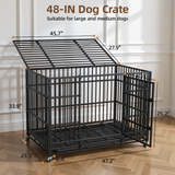 RichYa 48 inch Heavy Duty Indestructible Dog Crate, Escape-Proof Dog Crate Cage Kennel with 4 Lockable Wheels, High Anxiety Dog Crate with Double Door and Removable Tray Design, for Large Dogs