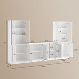 RichYa 4Pcs Kitchen Pantry Storage Cabinet Set,Modular Furniture Cabinets with Drawers,Sideboard Buffet Cabinet with Glass Doors for Dining Room,White