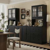 RichYa 4Pcs Kitchen Pantry Storage Cabinet Set,Modular Furniture Cabinets with Display Glass Doors,Hutch Buffet Cabinet with Drawers & Countertop for Dining Room