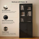 RichYa 71'' Tall Bookcase with Glass Door,3 Tier Display Bookshelves with Adjustable Shelves for Home Office,Living Room,White