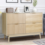 RichYa Fluted Wood Dresser for Bedroom,4-Drawer Dresser with Gold Handle & Tapered Legs Design,Modern TV Stands for Living Room Hallway,Natural Oak