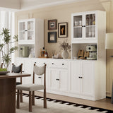 RichYa 4Pcs Kitchen Pantry Storage Cabinet Set,Modular Furniture Cabinets with Display Glass Doors,Hutch Buffet Cabinet with Drawers & Countertop for Dining Room