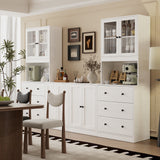 RichYa 4Pcs Kitchen Pantry Storage Cabinet Set,Modular Furniture Cabinets with Display Glass Doors,Hutch Buffet Cabinet with Drawers & Countertop for Dining Room