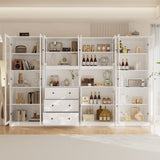 RichYa 4Pcs Kitchen Hutch Pantry Cabinets,Furniture Department Cabinet with Doors,China Cabinet with Glass Doors for Living Room
