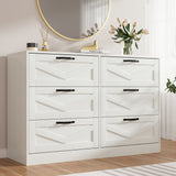RichYa White Dresser for Bedroom, 6 Drawer Dresser with Metal Handles, Modern Storage Chest for Living Room,Adult