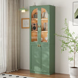 RichYa 71"H Tall Kitchen Pantry Cabinet with LED Light,4 Glass Doors Curio Cabinet,5 Tier Display Cabinets for Dining Living Room,Green(A)