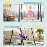 Slevoo 2-in-1 Baby Jumper and Toddler Swing Set with Foldable Metal Frame, Easy Setup, Adjustable Strap, Soft Padded Seat, Pink