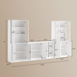 RichYa 4-Piece TV Stand for TVs up to 75”,Entertainment Center with Bookshelves for TVs,TV Stand Cabinets with Display Shelves for Living Room,White