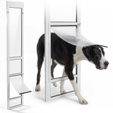 Slevoo Dog Door for Sliding Glass Door, Height Adjustable 79 1/5" to 82", Weatherproof Silicone Flap, Lock Design & White Aluminum Frame, Large Tall