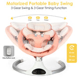 Baby Swing for Infants - Electric Indoor Baby Rocker 3 Speeds and 10 Lullabies, Portable, Touch Screen & Remote Control, Bluetooth, Pink