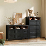 Richya 6 Drawer Dresser for Bedroom,Chest of Drawers with Open Storage Shelf,Modern Dresser for Closet,White + Walnut