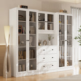 RichYa 4Pcs Kitchen Hutch Pantry Cabinets,Furniture Department Cabinet with Doors,China Cabinet with Glass Doors for Living Room