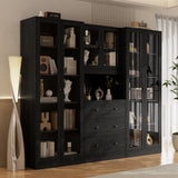 RichYa 4Pcs Kitchen Hutch Pantry Cabinets,Furniture Department Cabinet with Doors,China Cabinet with Glass Doors for Living Room