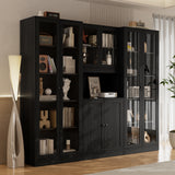 RichYa 4Pcs Kitchen Hutch Pantry Cabinets,Furniture Department Cabinet with Doors,China Cabinet with Glass Doors for Living Room