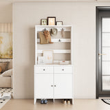 RichYa Entryway Shoe Storage Cabinet with Coat Rack, Shoe Rack Organizer with 2 Drawers & 2 Doors for Living Room,White(B)