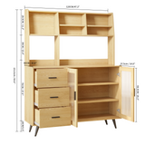 RichYa 59.6"H Kitchen Pantry Cabinet with Countertop & Tapered Legs,Freestanding Hutch Storage Cabinet with Glass Door & Adjustable Shelves for Dining Room,Light Wood