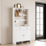 RichYa Entryway Shoe Storage Cabinet with Coat Rack, Shoe Rack Organizer with 2 Drawers & 2 Doors for Living Room,White(B)