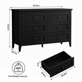 RichYa 6 Drawer Dresser for Bedroom,Chest of Drawers with Metal Knobs,Dresser for Closet,Black