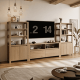 RichYa 3-Piece Entertainment Center with Bookshelves, TV Stand for TVs up to 60” with Bottom Storage Drawers for Living Room,White