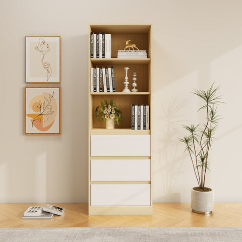 RichYa 71"H Tall Entryway Bookcase with Doors,Storage Cabinet with Open Shelf,3 Tier Bookshelf for Living Room,Entryway,Wood