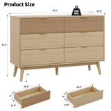 RichYa Fluted 6-Drawer Dresser for Bedroom, Chest of Drawers with Metal Handle,Wooden TV Stand for Living Room, Nursery