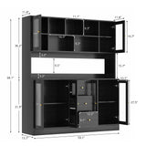 RichYa 59.1"W Large Kitchen Pantry Hutch Cabinet, Tall Coffee Bar Storage Cabinet with 6 Glass Doors, 3 Drawers & Microwave Shelf, Freestanding Cupboard with Large Countertop,White