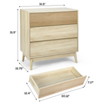 RichYa Fluted Wood Dresser for Bedroom,3-Drawer Dresser with Handle Free & Tapered Legs Design,Modern Nightstand for Living Room Hallway,Natural Oak