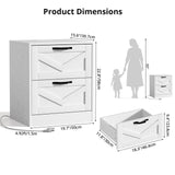 RichYa White Nightstand with Drawer and Charging Station, Farmhouse End Table with Open Shelf and Metal Handle, Side Table for Bedroom