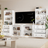 RichYa 4-Piece TV Stand for TVs up to 75”,Entertainment Center with Bookshelves for TVs,TV Stand Cabinets with 6 Drawers for Living Room,White