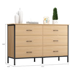 RichYa 47.3'' Drawer Dresser Chest of 6 Storage Drawers for Bedroom, Living Room, Hallway, Oak