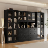 RichYa 4Pcs Kitchen Hutch Pantry Cabinets,Furniture Department Cabinet with Doors,China Cabinet with Glass Doors for Living Room