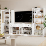 RichYa 4-Piece TV Stand for TVs up to 75”,Entertainment Center with Bookshelves for TVs,TV Stand Cabinets with 2 Drawers for Living Room,White