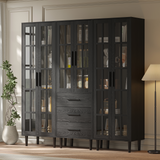 RichYa 3Pcs Grid Bookcases with Doors,Modular Furniture Bookcases,5-Tier Bookshelves with Glass Doors & Study Legs for Living Room