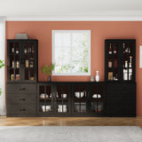 RichYa Kitchen Pantry Cabinet Set of 4,111" W Buffet Sideboard Coffee Bar with Glass Door Hutch,Modular Storage Cabinets with Shelves & Drawers for Dining Room,White