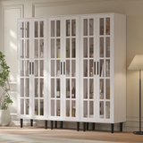 RichYa 3Pcs Grid Bookcases with Doors,Modular Furniture Bookcases,5-Tier Bookshelves with Glass Doors & Study Legs for Living Room