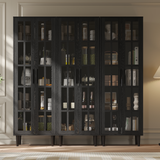 RichYa 3Pcs Grid Bookcases with Doors,Modular Furniture Bookcases,5-Tier Bookshelves with Glass Doors & Study Legs for Living Room