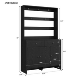 RichYa Entryway Shoe Storage Cabinet with Coat Rack, Shoe Rack Organizer with 2 Drawers & 3 Doors for Living Room,Black(C)