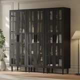 RichYa 3Pcs Grid Bookcases with Doors,Modular Furniture Bookcases,5-Tier Bookshelves with Glass Doors & Study Legs for Living Room