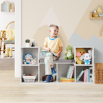 Cowiewie 47.2'' W x 24''H x 13.4''D Kids Bookshelf with Reading Nook, 6-Cubby Toy Storage Organizer for Playroom, Kids Room, White