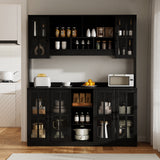 RichYa 3Pcs Kitchen Storage Cabinets and Countertops,Pantry Hutch Set with Glass Doors and Shelves,Freestanding Coffe Bar for Dining Room