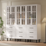 RichYa 3Pcs Grid Bookcases with Doors,Modular Furniture Bookcases,5-Tier Bookshelves with Glass Doors & Study Legs for Living Room