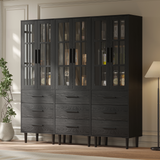 RichYa 3Pcs Grid Bookcases with Doors,Modular Furniture Bookcases,5-Tier Bookshelves with Glass Doors & Study Legs for Living Room